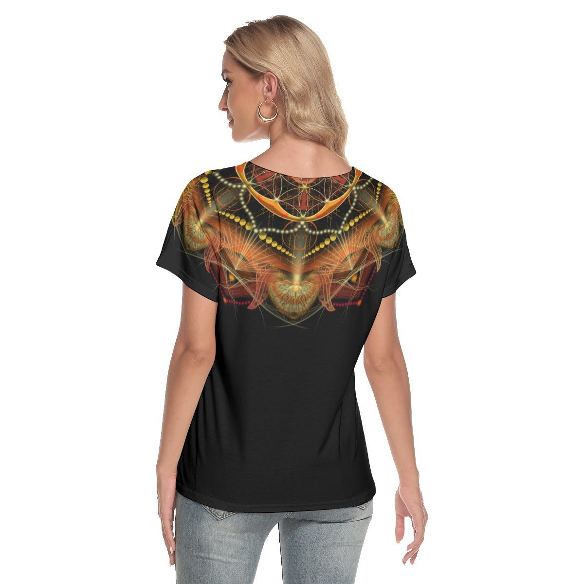 Mandala Women's Loose V-neck Short Sleeve T-shirt