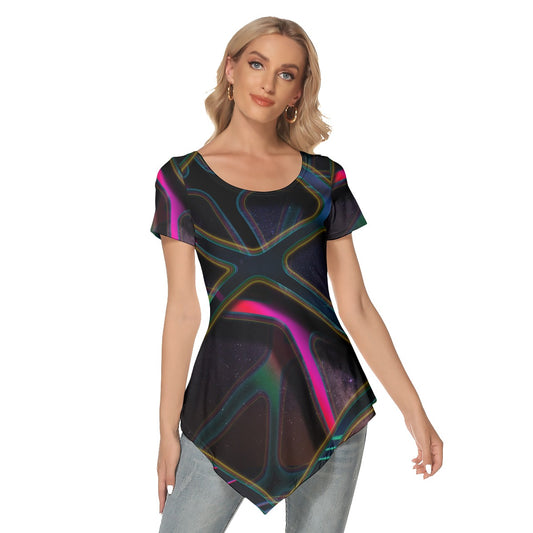 Geometric Women's Irregular Hem Short Sleeve T-shirt