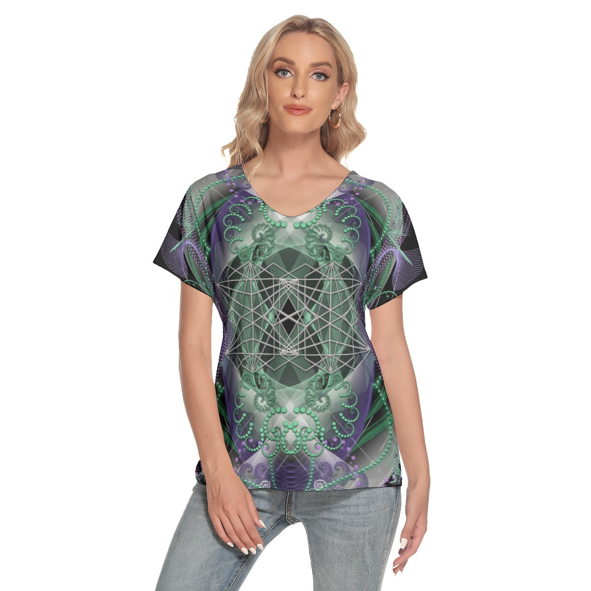 Mandala Women's Loose V-neck Short Sleeve T-shirt