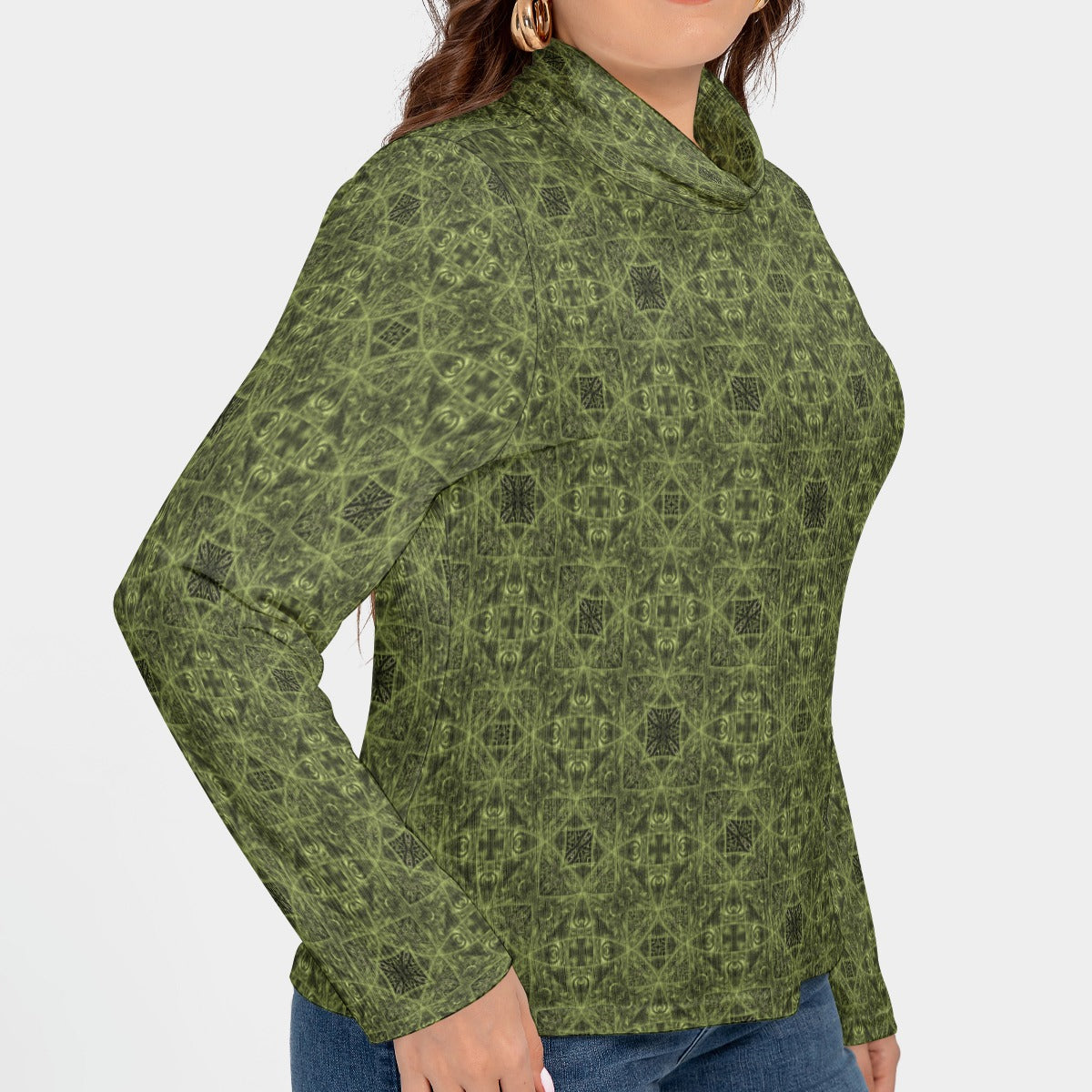 Plus Size Long Sleeve Turtleneck Shirt for Women - Elegant Comfort by Veronica Suarez Art