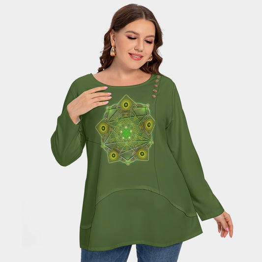 Elegance Enhanced O-Neck: Plus Size Tee with Chic Buttons