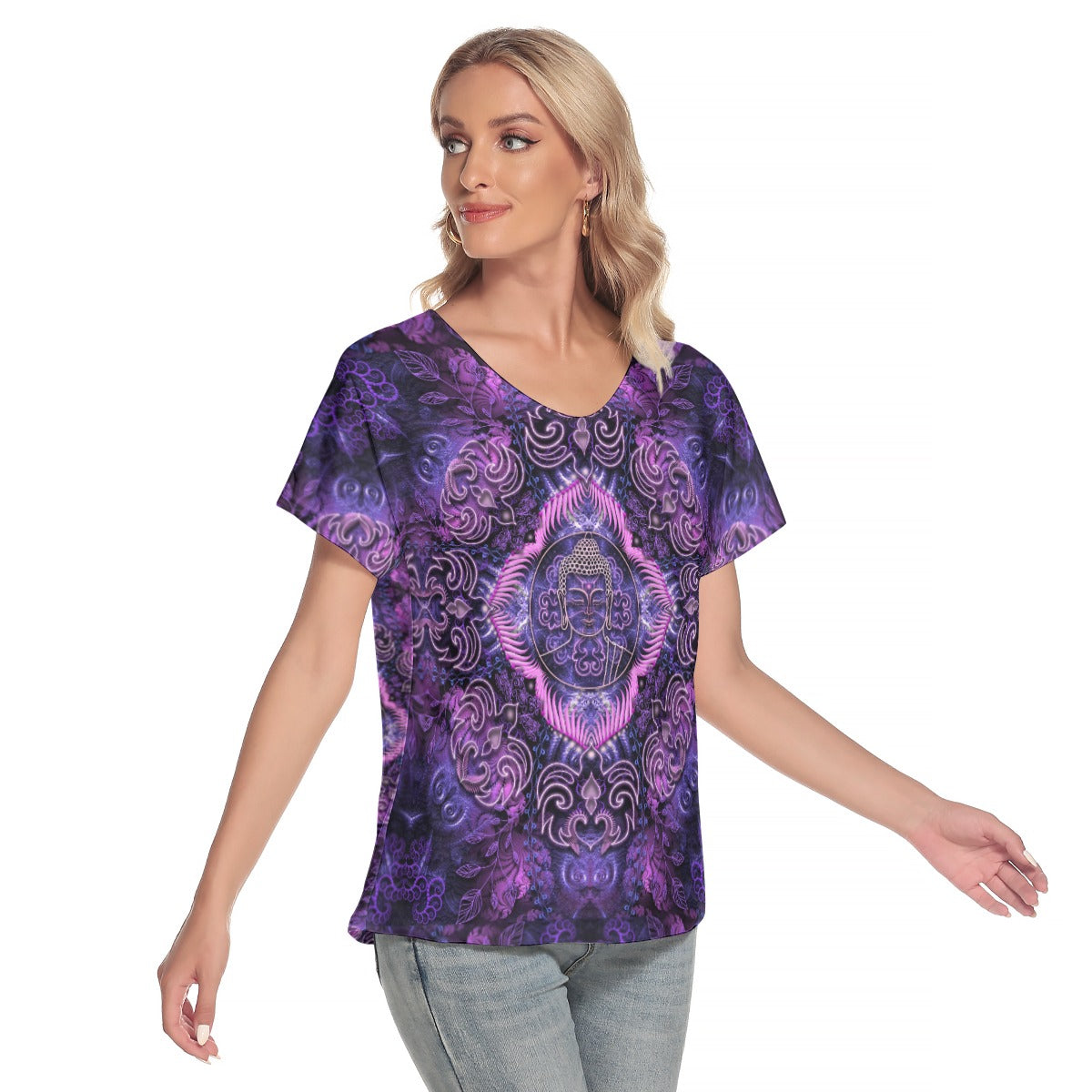 Mandala Women's Loose V-neck Short Sleeve T-shirt