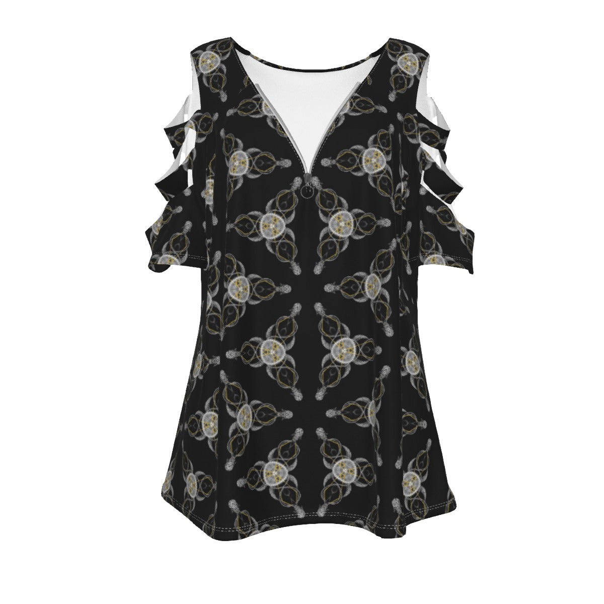 Triangle Pattern Women's Casual Top with Petal Short Sleeve