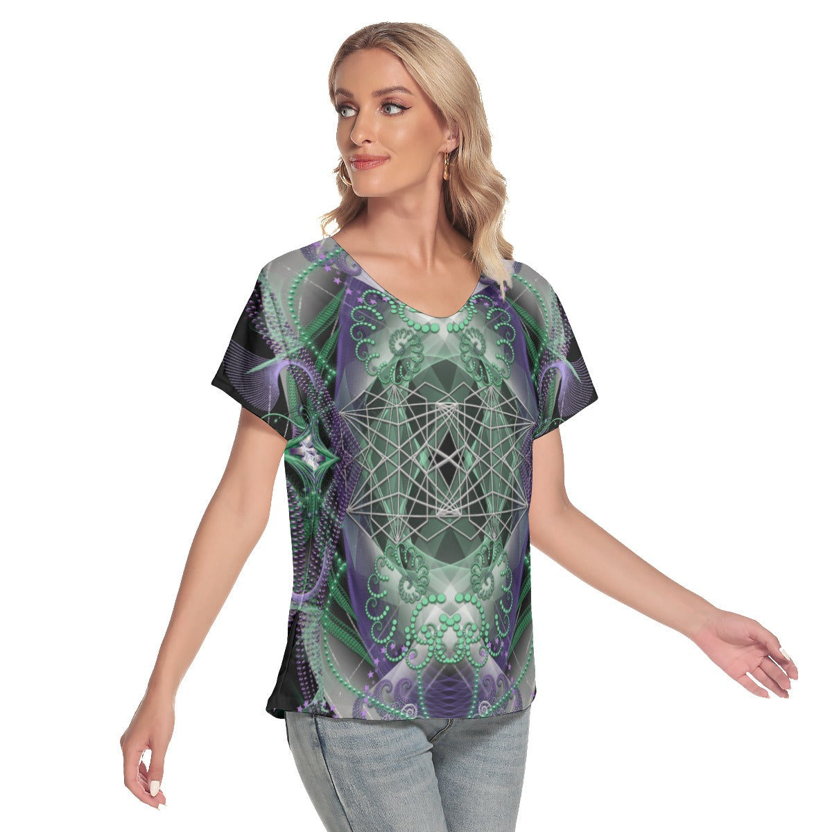 Portal 44 - Women's Loose V-neck Short Sleeve T-shirt