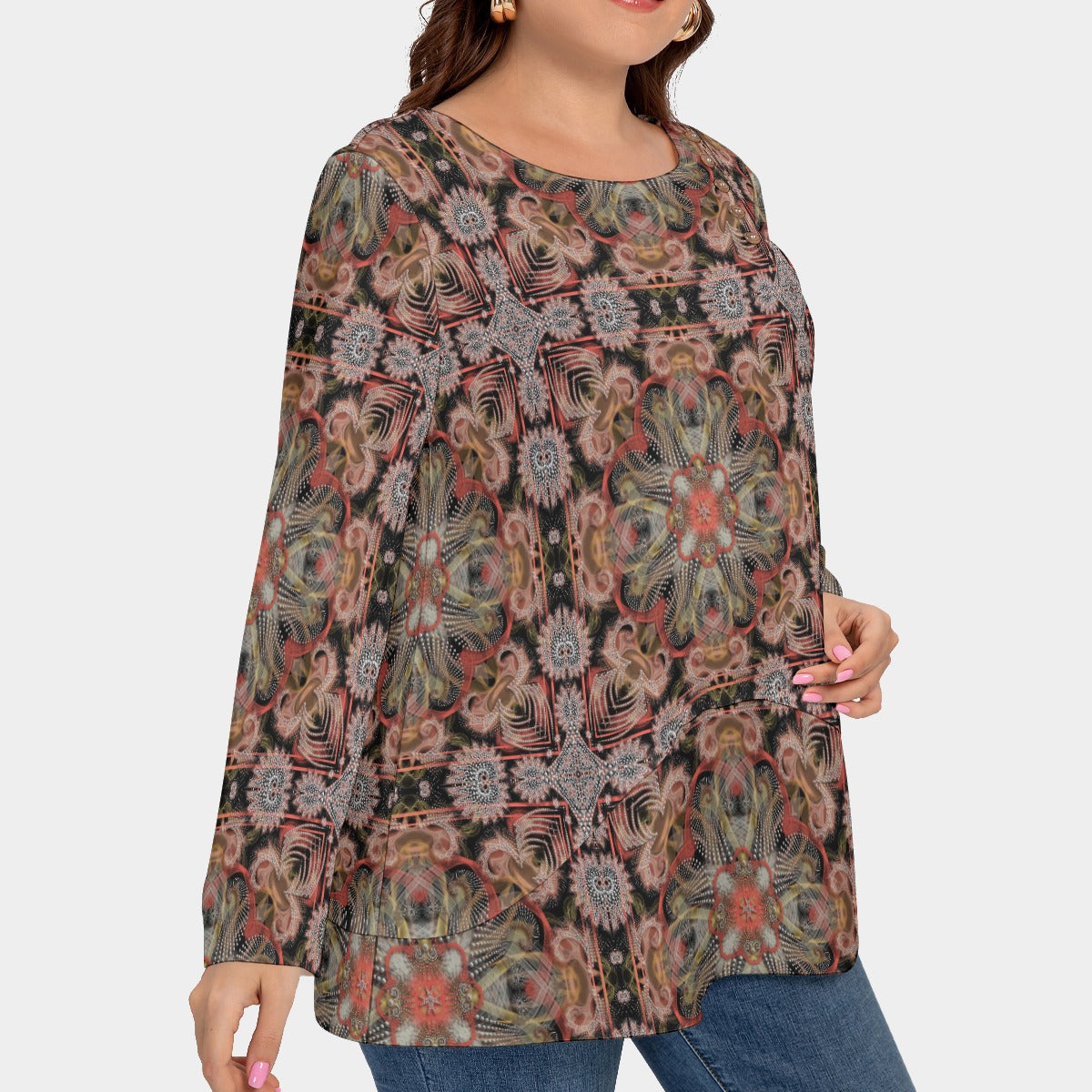 Elegance Enhanced O-Neck: Plus Size Tee with Chic Buttons