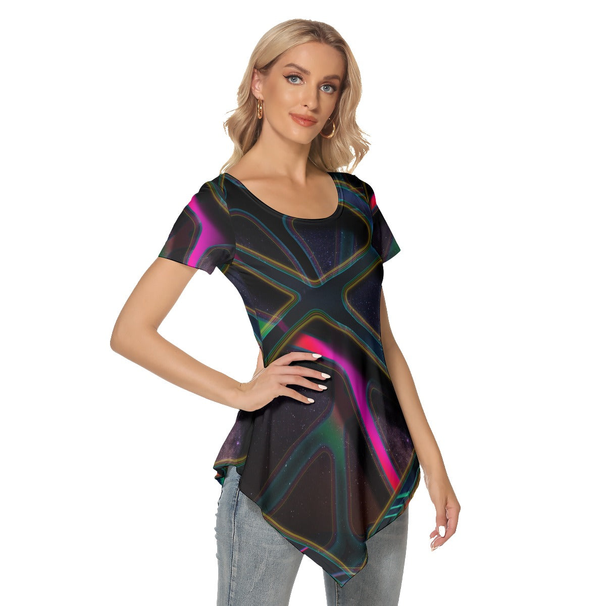 Geometric Women's Irregular Hem Short Sleeve T-shirt