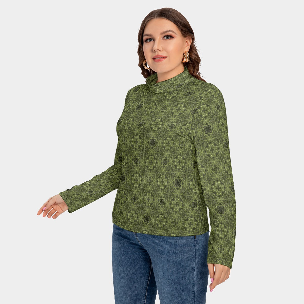 Plus Size Long Sleeve Turtleneck Shirt for Women - Elegant Comfort by Veronica Suarez Art
