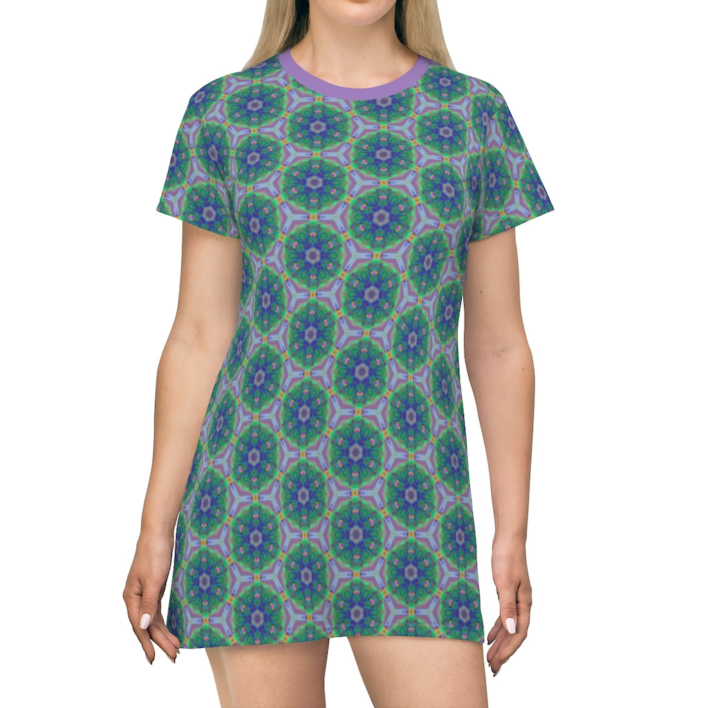 All Over Print T-Shirt Dress  in Green Haze