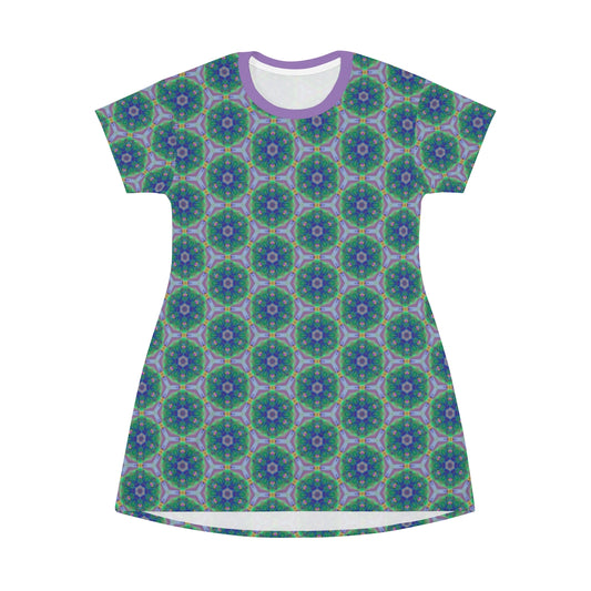 All Over Print T-Shirt Dress  in Green Haze