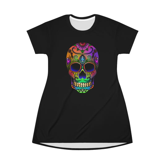 Sugar Skull All Over Print T-Shirt Dress